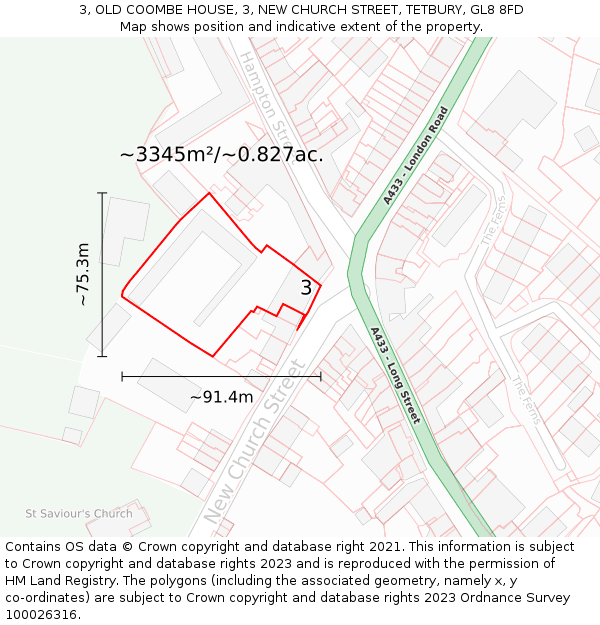 3, OLD COOMBE HOUSE, 3, NEW CHURCH STREET, TETBURY, GL8 8FD: Plot and title map