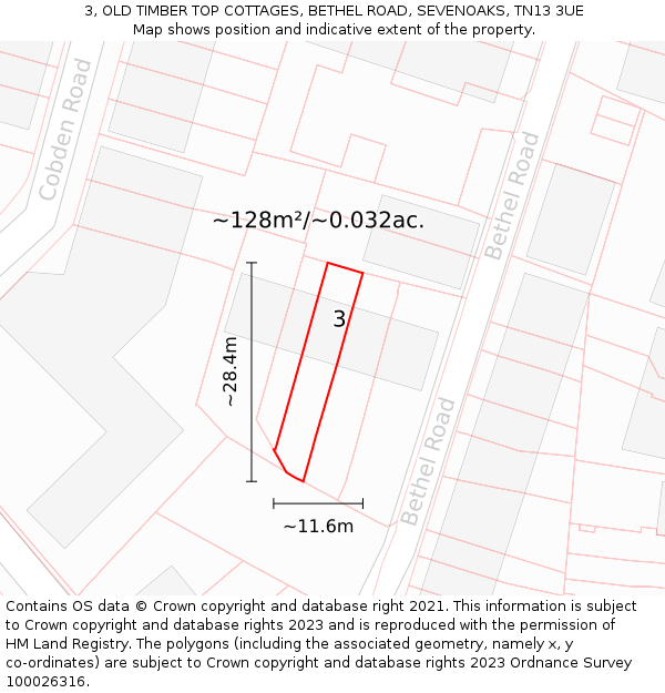 3, OLD TIMBER TOP COTTAGES, BETHEL ROAD, SEVENOAKS, TN13 3UE: Plot and title map