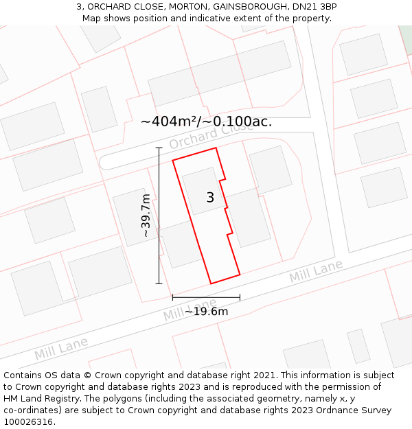 3, ORCHARD CLOSE, MORTON, GAINSBOROUGH, DN21 3BP: Plot and title map