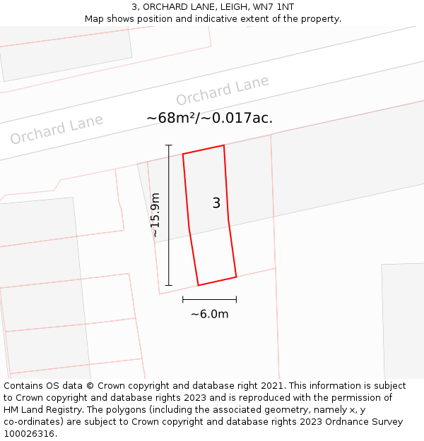 3, ORCHARD LANE, LEIGH, WN7 1NT: Plot and title map