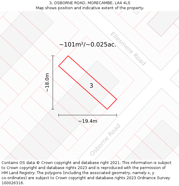 3, OSBORNE ROAD, MORECAMBE, LA4 4LS: Plot and title map