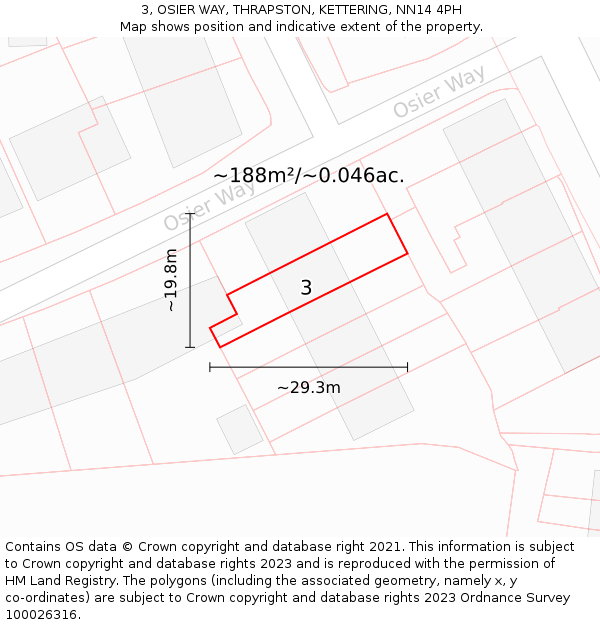 3, OSIER WAY, THRAPSTON, KETTERING, NN14 4PH: Plot and title map