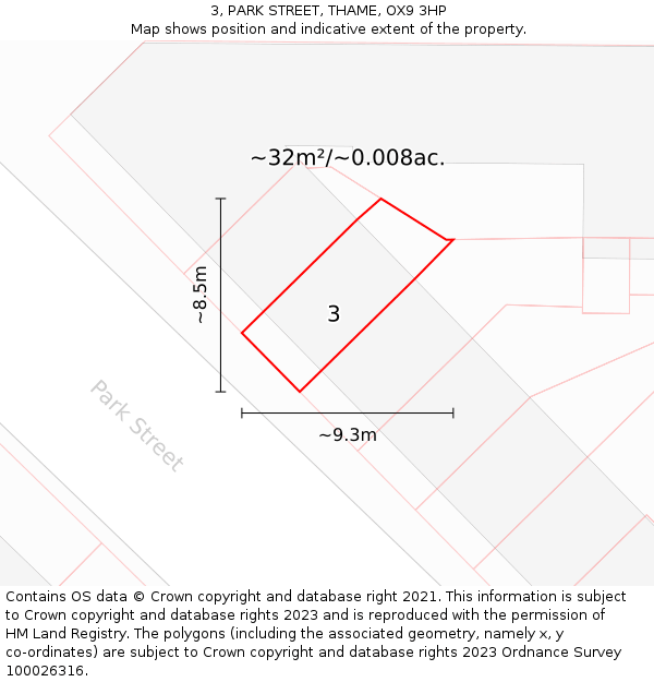 3, PARK STREET, THAME, OX9 3HP: Plot and title map