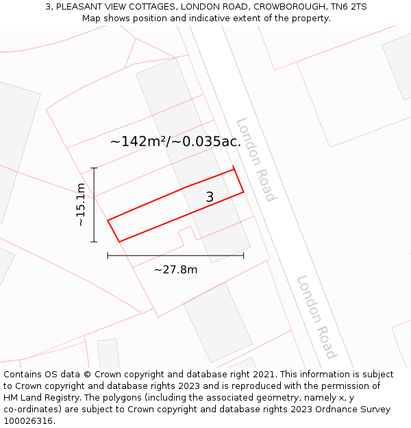 3, PLEASANT VIEW COTTAGES, LONDON ROAD, CROWBOROUGH, TN6 2TS: Plot and title map