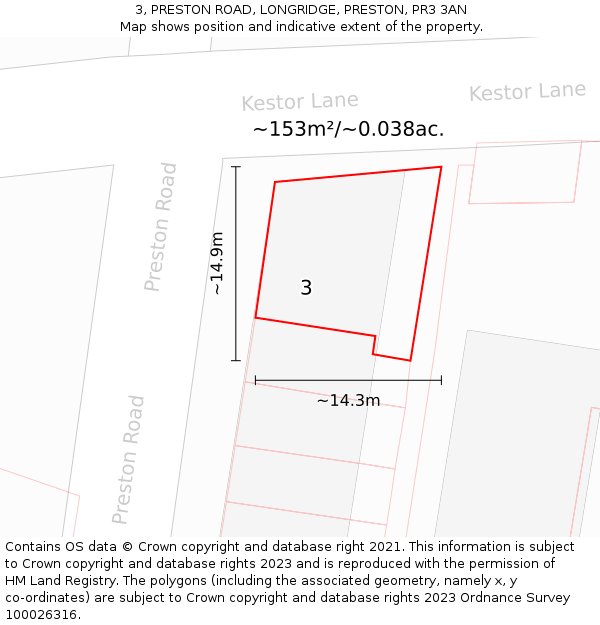 3, PRESTON ROAD, LONGRIDGE, PRESTON, PR3 3AN: Plot and title map