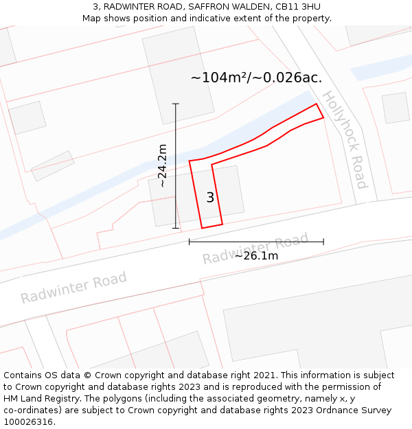 3, RADWINTER ROAD, SAFFRON WALDEN, CB11 3HU: Plot and title map