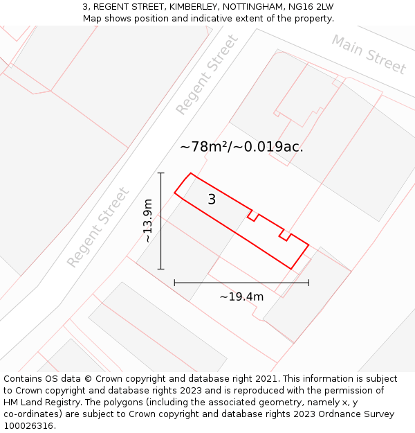 3, REGENT STREET, KIMBERLEY, NOTTINGHAM, NG16 2LW: Plot and title map