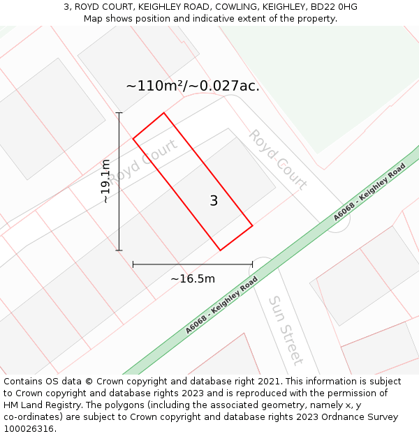 3, ROYD COURT, KEIGHLEY ROAD, COWLING, KEIGHLEY, BD22 0HG: Plot and title map
