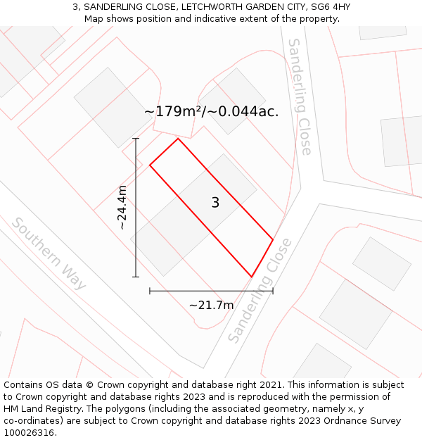 3, SANDERLING CLOSE, LETCHWORTH GARDEN CITY, SG6 4HY: Plot and title map