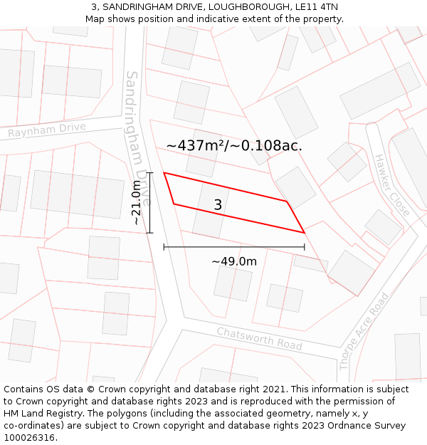 3, SANDRINGHAM DRIVE, LOUGHBOROUGH, LE11 4TN: Plot and title map