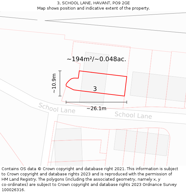 3, SCHOOL LANE, HAVANT, PO9 2GE: Plot and title map