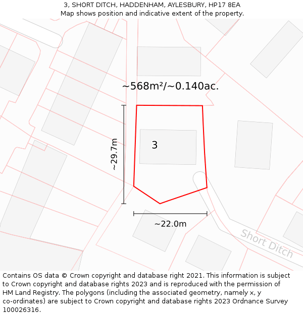 3, SHORT DITCH, HADDENHAM, AYLESBURY, HP17 8EA: Plot and title map