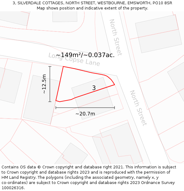 3, SILVERDALE COTTAGES, NORTH STREET, WESTBOURNE, EMSWORTH, PO10 8SR: Plot and title map