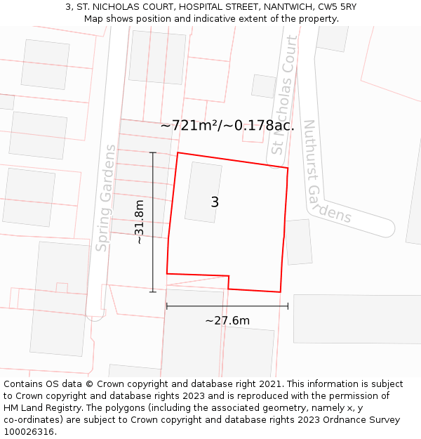 3, ST. NICHOLAS COURT, HOSPITAL STREET, NANTWICH, CW5 5RY: Plot and title map