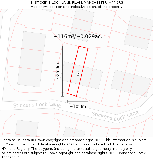 3, STICKENS LOCK LANE, IRLAM, MANCHESTER, M44 6RG: Plot and title map