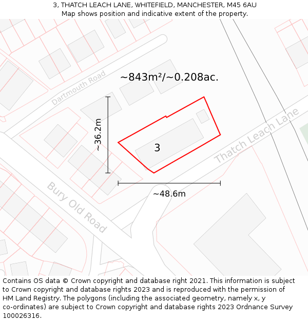 3, THATCH LEACH LANE, WHITEFIELD, MANCHESTER, M45 6AU: Plot and title map