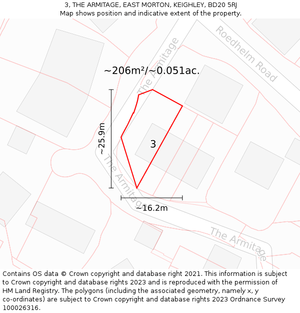 3, THE ARMITAGE, EAST MORTON, KEIGHLEY, BD20 5RJ: Plot and title map