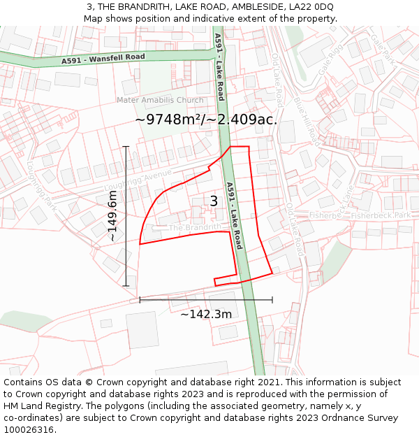 3, THE BRANDRITH, LAKE ROAD, AMBLESIDE, LA22 0DQ: Plot and title map