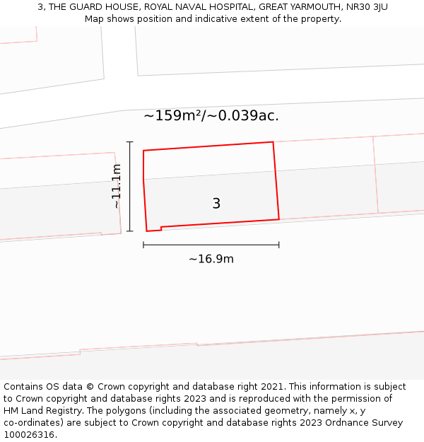 3, THE GUARD HOUSE, ROYAL NAVAL HOSPITAL, GREAT YARMOUTH, NR30 3JU: Plot and title map