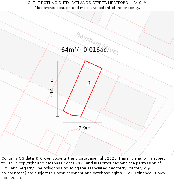 3, THE POTTING SHED, RYELANDS STREET, HEREFORD, HR4 0LA: Plot and title map
