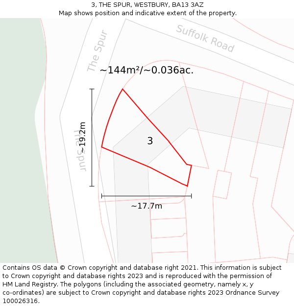 3, THE SPUR, WESTBURY, BA13 3AZ: Plot and title map