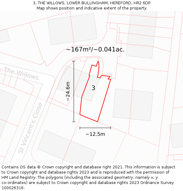 3, THE WILLOWS, LOWER BULLINGHAM, HEREFORD, HR2 6DP: Plot and title map