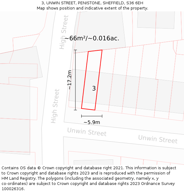 3, UNWIN STREET, PENISTONE, SHEFFIELD, S36 6EH: Plot and title map