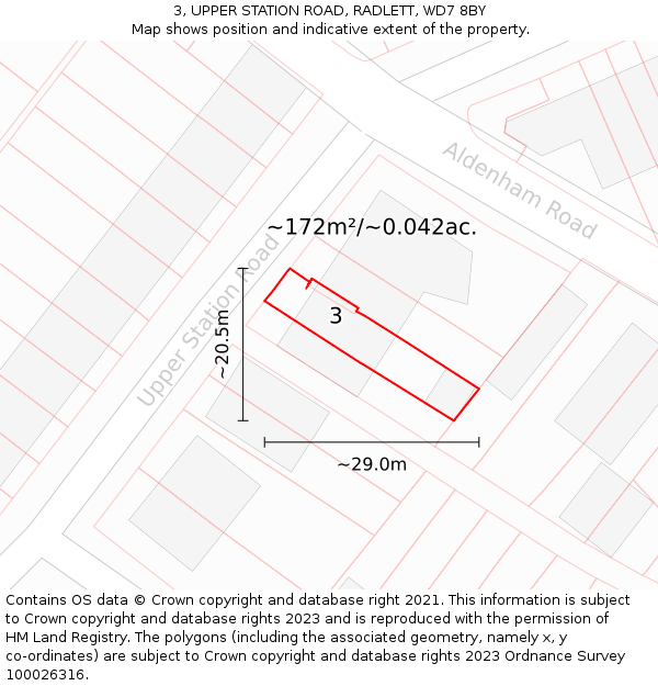 3, UPPER STATION ROAD, RADLETT, WD7 8BY: Plot and title map