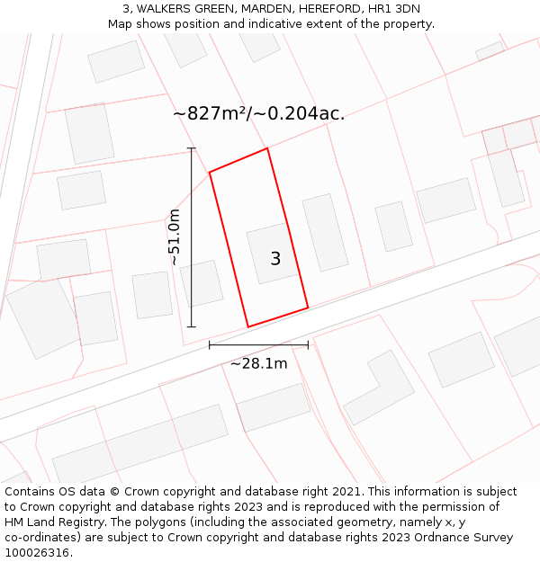 3, WALKERS GREEN, MARDEN, HEREFORD, HR1 3DN: Plot and title map