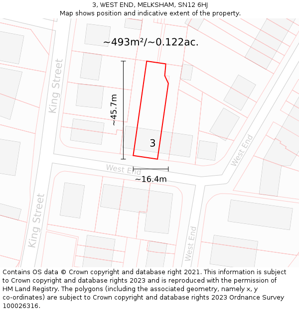 3, WEST END, MELKSHAM, SN12 6HJ: Plot and title map