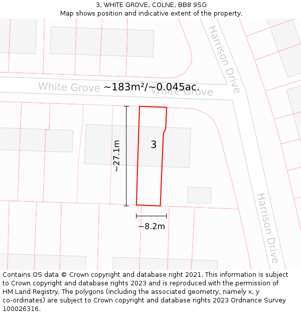 3, WHITE GROVE, COLNE, BB8 9SG: Plot and title map