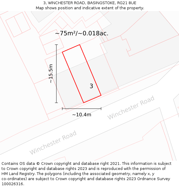 3, WINCHESTER ROAD, BASINGSTOKE, RG21 8UE: Plot and title map