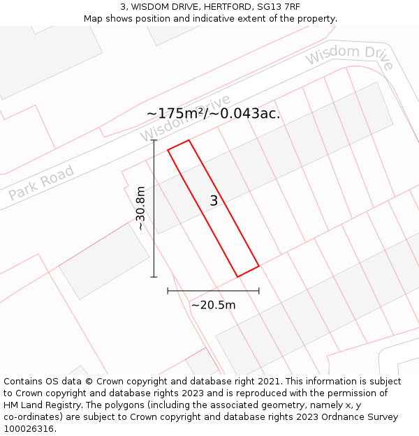 3, WISDOM DRIVE, HERTFORD, SG13 7RF: Plot and title map