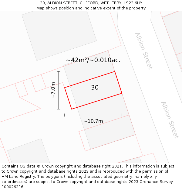 30, ALBION STREET, CLIFFORD, WETHERBY, LS23 6HY: Plot and title map