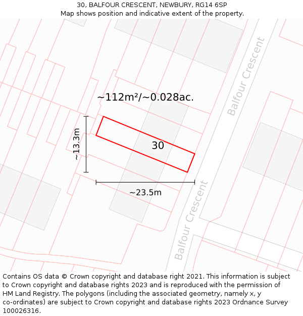 30, BALFOUR CRESCENT, NEWBURY, RG14 6SP: Plot and title map