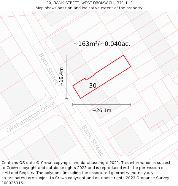 30, BANK STREET, WEST BROMWICH, B71 1HF: Plot and title map