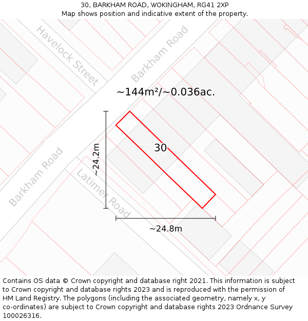30, BARKHAM ROAD, WOKINGHAM, RG41 2XP: Plot and title map