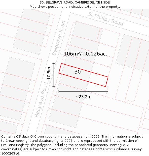 30, BELGRAVE ROAD, CAMBRIDGE, CB1 3DE: Plot and title map