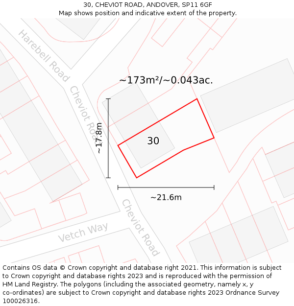 30, CHEVIOT ROAD, ANDOVER, SP11 6GF: Plot and title map