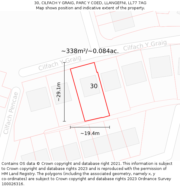 30, CILFACH Y GRAIG, PARC Y COED, LLANGEFNI, LL77 7AG: Plot and title map