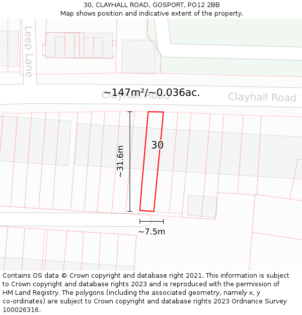 30, CLAYHALL ROAD, GOSPORT, PO12 2BB: Plot and title map