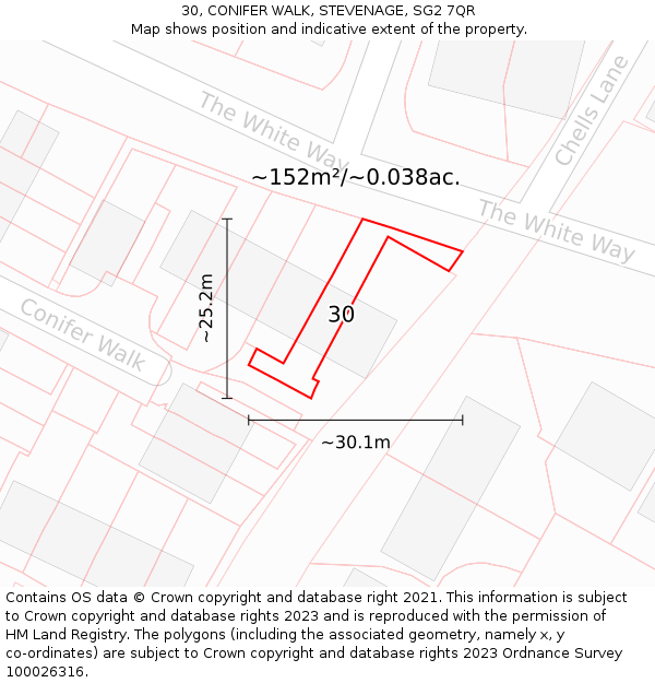 30, CONIFER WALK, STEVENAGE, SG2 7QR: Plot and title map