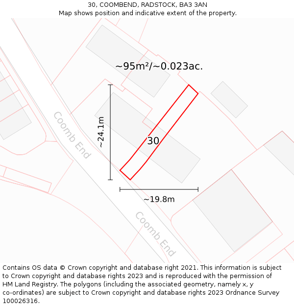 30, COOMBEND, RADSTOCK, BA3 3AN: Plot and title map