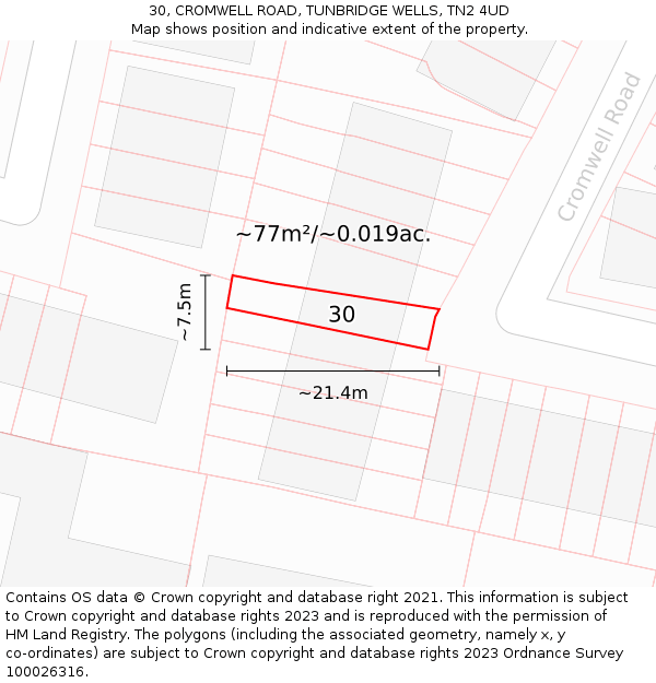 30, CROMWELL ROAD, TUNBRIDGE WELLS, TN2 4UD: Plot and title map