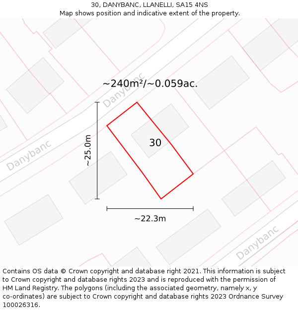 30, DANYBANC, LLANELLI, SA15 4NS: Plot and title map