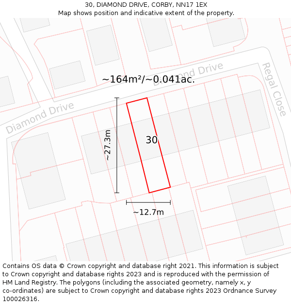 30, DIAMOND DRIVE, CORBY, NN17 1EX: Plot and title map