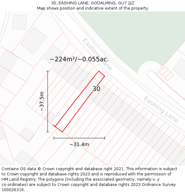 30, EASHING LANE, GODALMING, GU7 2JZ: Plot and title map
