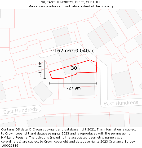 30, EAST HUNDREDS, FLEET, GU51 1HL: Plot and title map