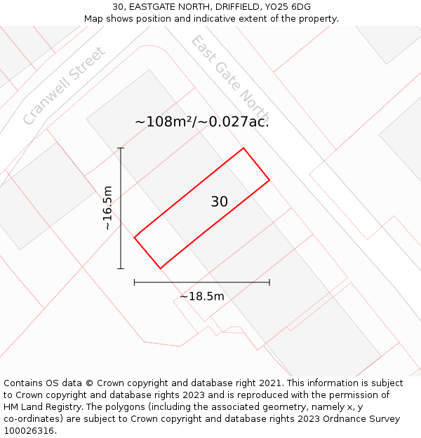 30, EASTGATE NORTH, DRIFFIELD, YO25 6DG: Plot and title map