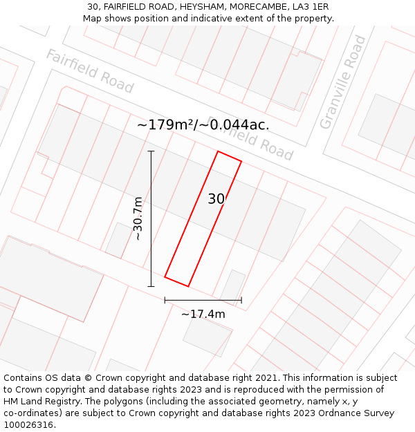 30, FAIRFIELD ROAD, HEYSHAM, MORECAMBE, LA3 1ER: Plot and title map